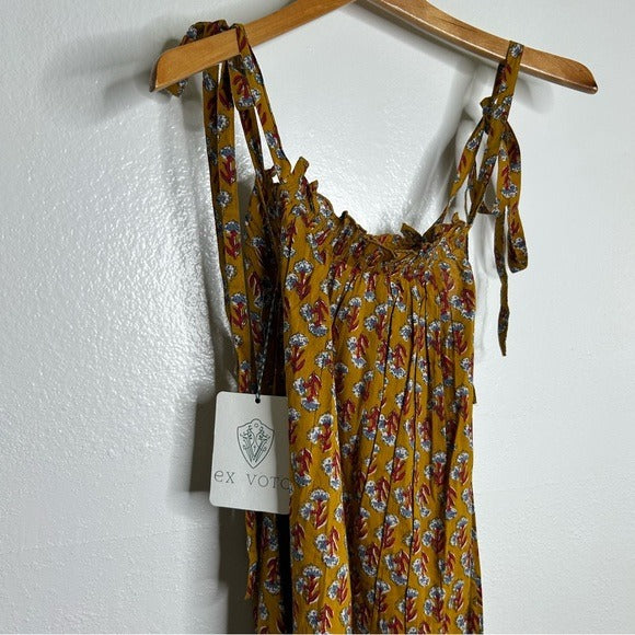 Ex - Voto 100% Cotton Block Print Bohemian Iris Sundress Maxi Flowy