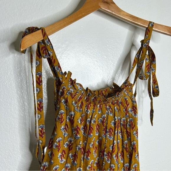 Ex - Voto 100% Cotton Block Print Bohemian Iris Sundress Maxi Flowy