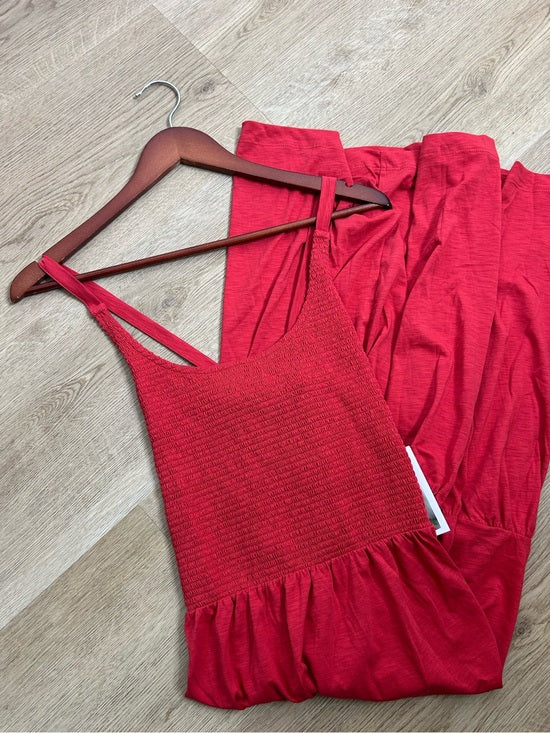 Nation LTD Nation LTD 100% Pima Cotton Penelope Cross Back Smocked Midi Dress Red - Cotton