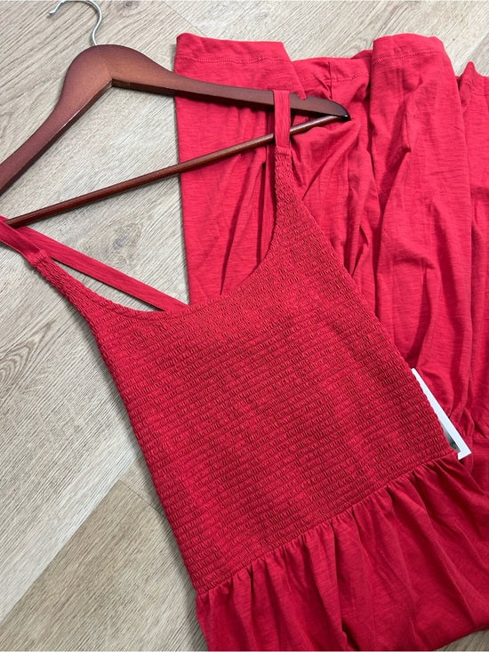 Nation LTD Nation LTD 100% Pima Cotton Penelope Cross Back Smocked Midi Dress Red - Cotton