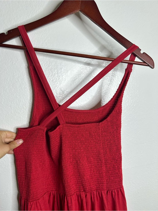 Nation LTD 100% Pima Cotton Penelope Cross Back Smocked Midi Dress Red