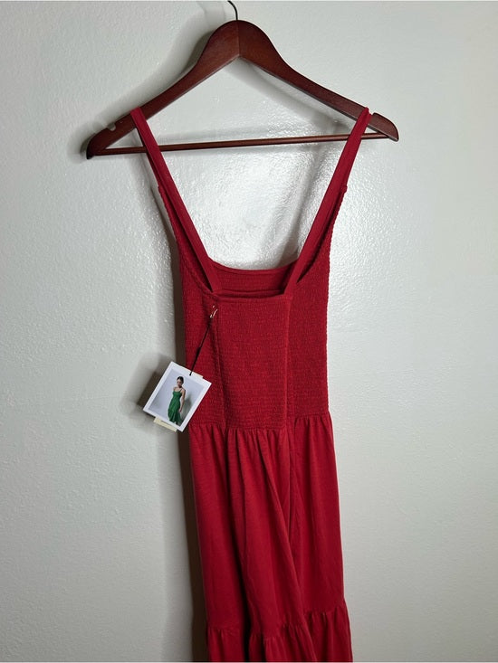 Nation LTD 100% Pima Cotton Penelope Cross Back Smocked Midi Dress Red