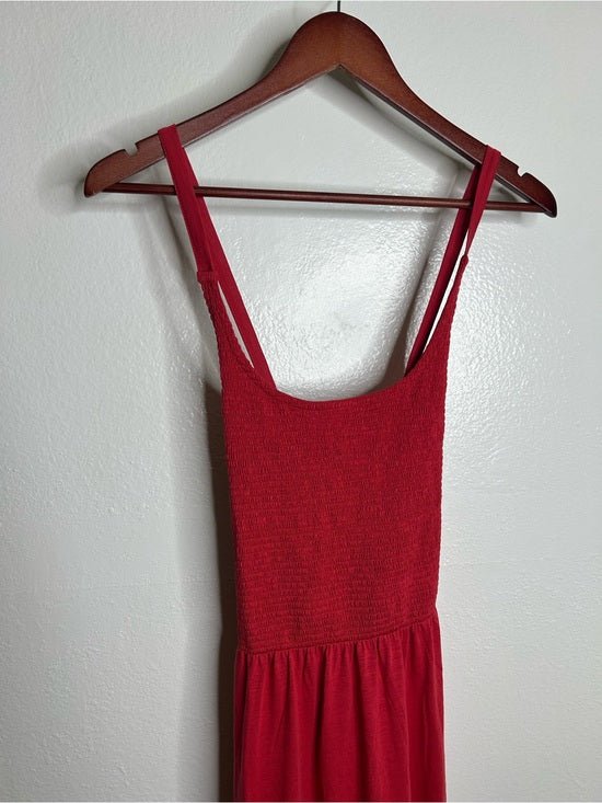 Nation LTD 100% Pima Cotton Penelope Cross Back Smocked Midi Dress Red