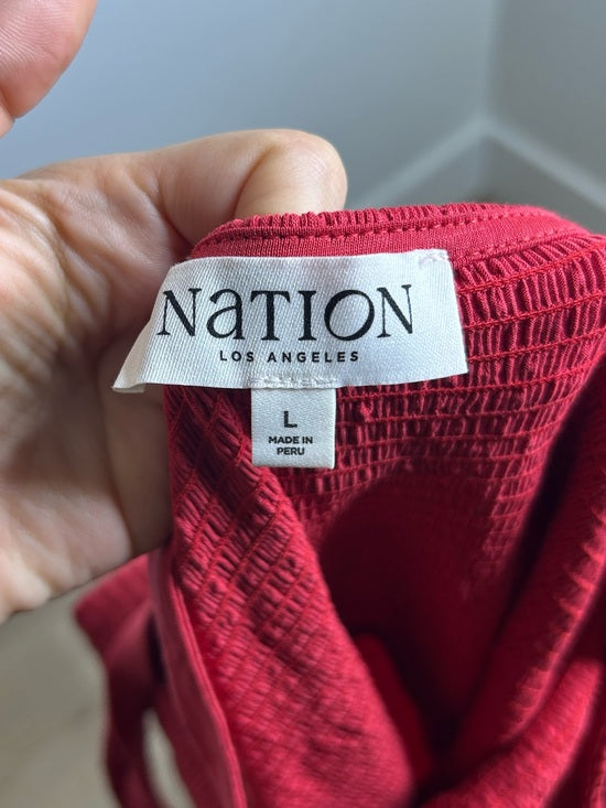 Nation LTD 100% Pima Cotton Penelope Cross Back Smocked Midi Dress Red