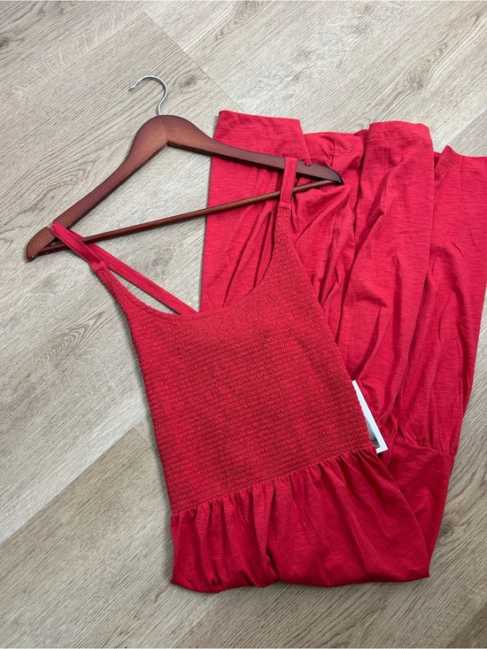 Nation LTD Nation LTD 100% Pima Cotton Penelope Cross Back Smocked Midi Dress Red - Cotton