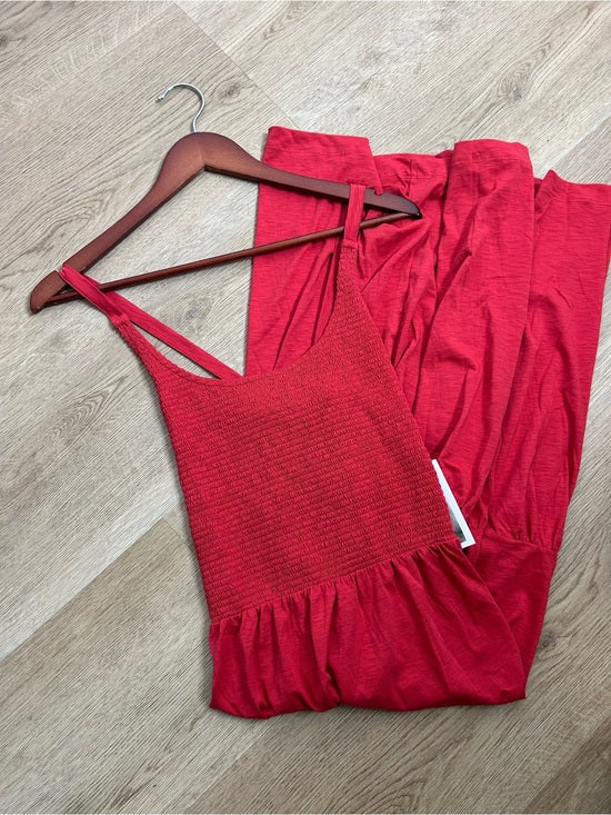 Nation LTD Nation LTD 100% Pima Cotton Penelope Cross Back Smocked Midi Dress Red - Cotton