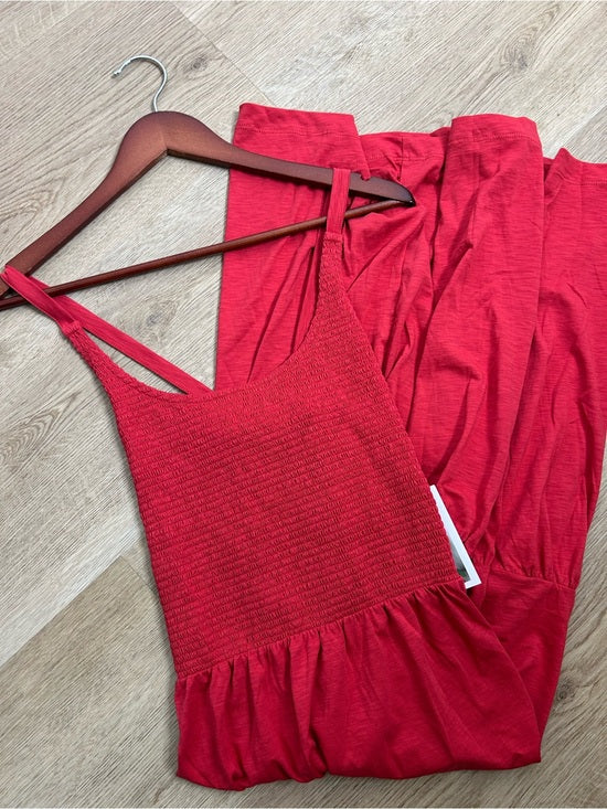 Nation LTD Nation LTD 100% Pima Cotton Penelope Cross Back Smocked Midi Dress Red - Cotton