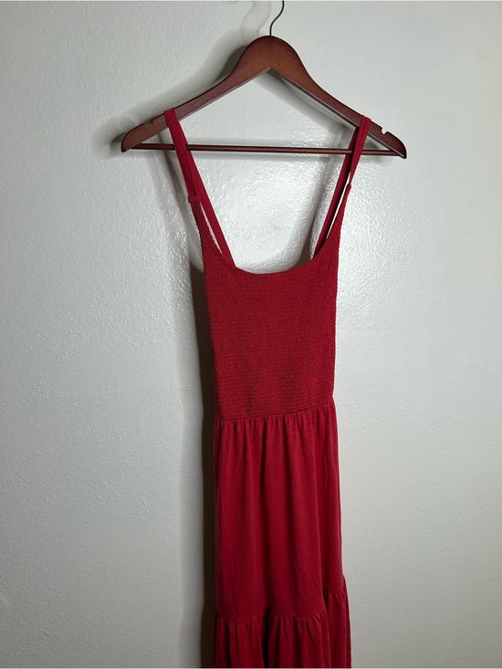 Nation LTD 100% Pima Cotton Penelope Cross Back Smocked Midi Dress Red