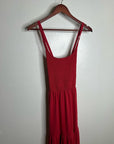 Nation LTD 100% Pima Cotton Penelope Cross Back Smocked Midi Dress Red