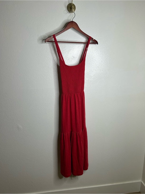 Nation LTD 100% Pima Cotton Penelope Cross Back Smocked Midi Dress Red