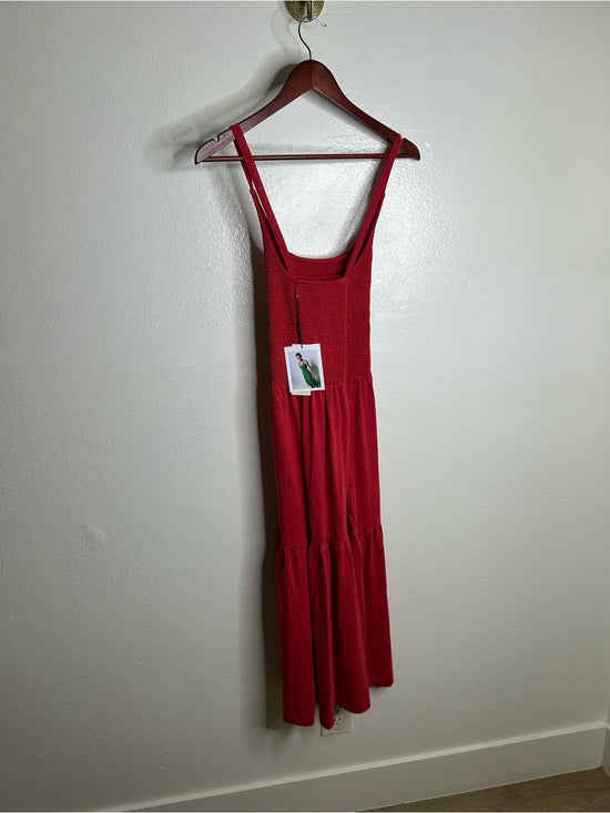 Nation LTD 100% Pima Cotton Penelope Cross Back Smocked Midi Dress Red