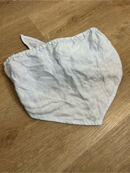 Vitamin A 100% Linen Baby Blue Cropped Tie Back Strapless Top