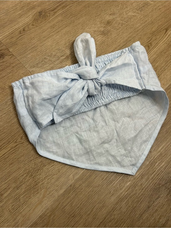 Vitamin A 100% Linen Baby Blue Cropped Tie Back Strapless Top