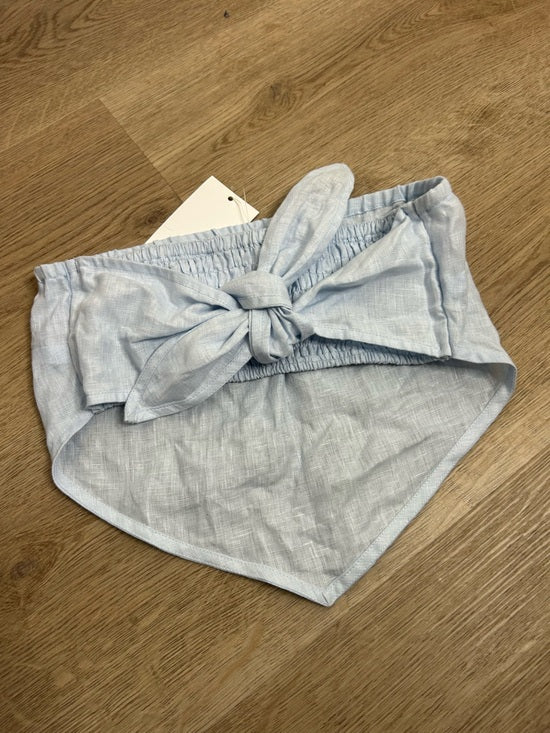 Vitamin A 100% Linen Baby Blue Cropped Tie Back Strapless Top