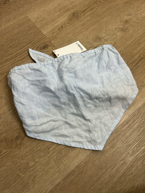 Vitamin A 100% Linen Baby Blue Cropped Tie Back Strapless Top