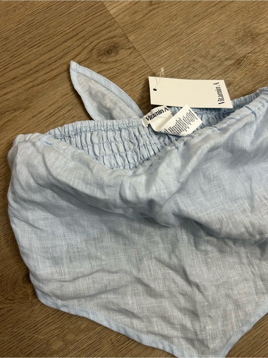 Vitamin A 100% Linen Baby Blue Cropped Tie Back Strapless Top