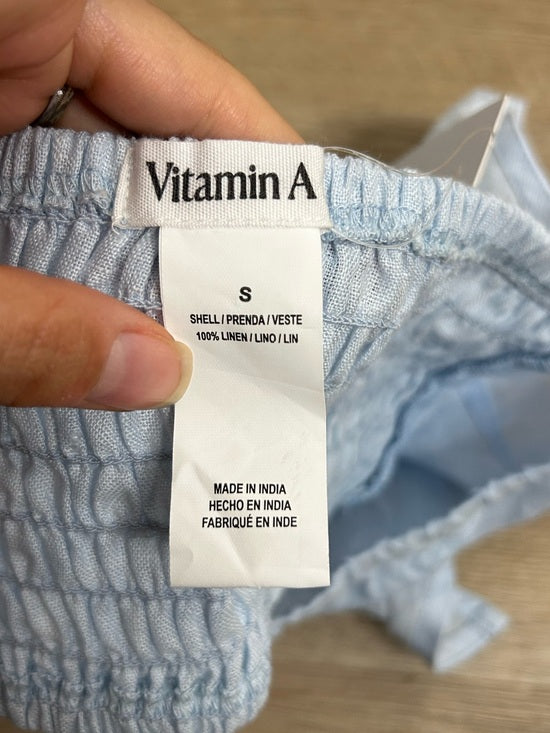 Vitamin A 100% Linen Baby Blue Cropped Tie Back Strapless Top