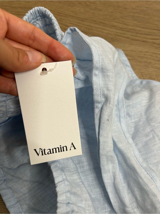 Vitamin A 100% Linen Baby Blue Cropped Tie Back Strapless Top