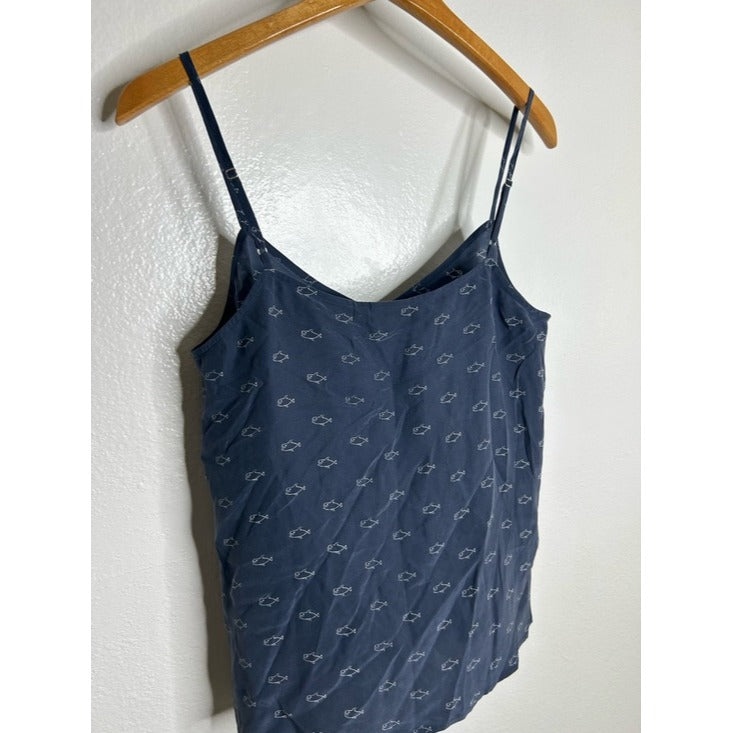 AG 100% Silk Whale Nautical Fish V- Neck Camisole Tank Top