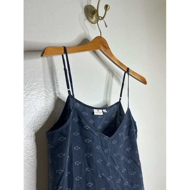 AG 100% Silk Whale Nautical Fish V- Neck Camisole Tank Top
