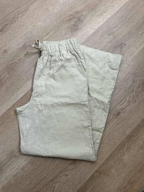 Buck Mason Buck Mason Crosshatch 100% Linen Catalina Drawstring Wide Leg Pant in Tan - Linen