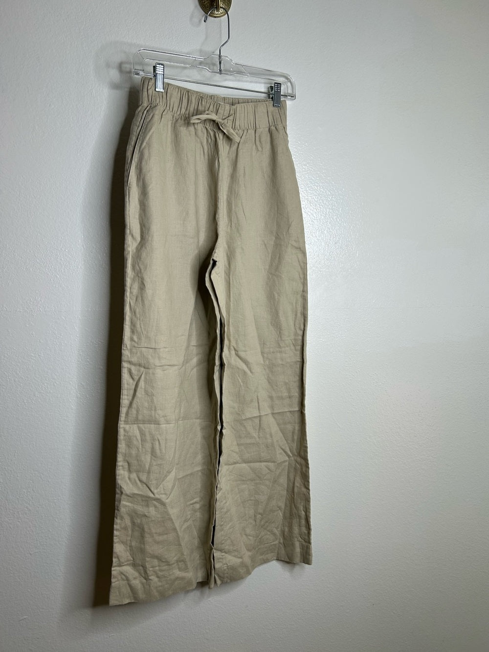 Buck Mason Buck Mason Crosshatch 100% Linen Catalina Drawstring Wide Leg Pant in Tan - Linen