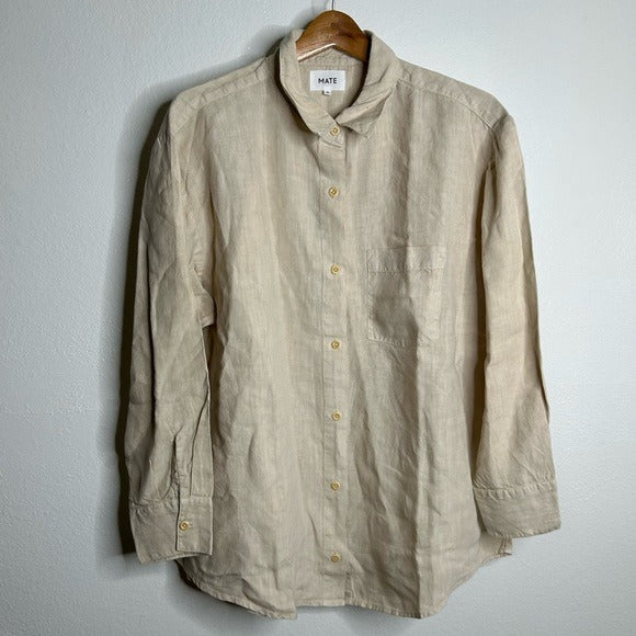 MATE the Label MATE The Label 100% Organic Linen Oversized Long Sleeve Shirt in Natural - Linen