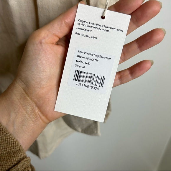 MATE The Label 100% Organic Linen Oversized Long Sleeve Shirt in Natural