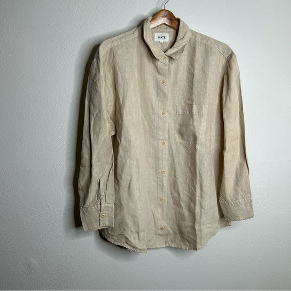 MATE the Label MATE The Label 100% Organic Linen Oversized Long Sleeve Shirt in Natural - Linen