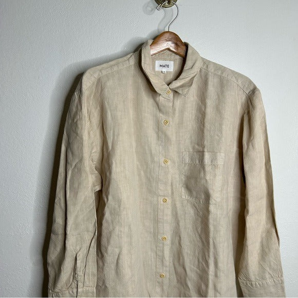 MATE the Label MATE The Label 100% Organic Linen Oversized Long Sleeve Shirt in Natural - Linen