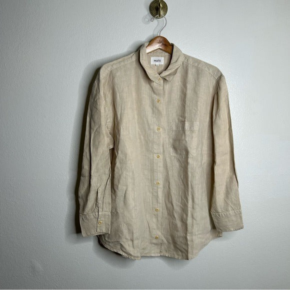 MATE the Label MATE The Label 100% Organic Linen Oversized Long Sleeve Shirt in Natural - Linen
