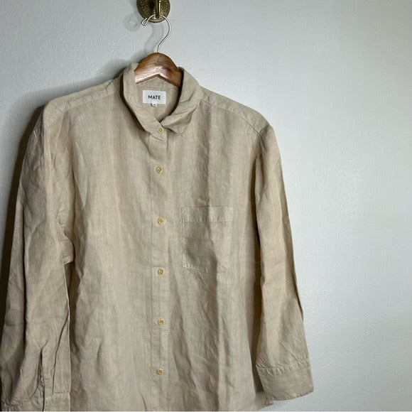 MATE the Label MATE The Label 100% Organic Linen Oversized Long Sleeve Shirt in Natural - Linen