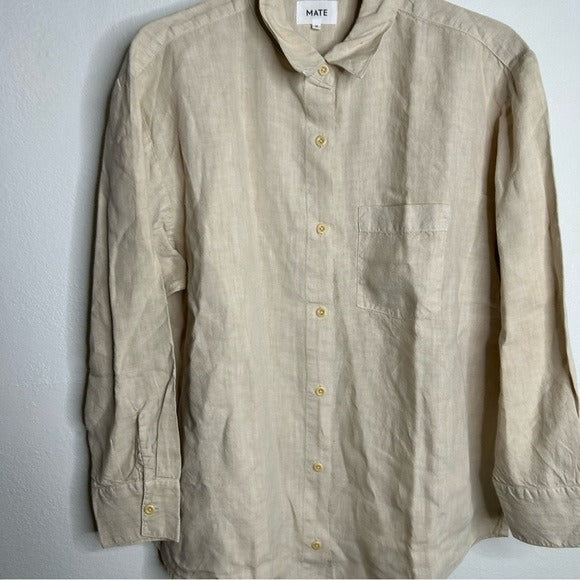 MATE The Label 100% Organic Linen Oversized Long Sleeve Shirt in Natural
