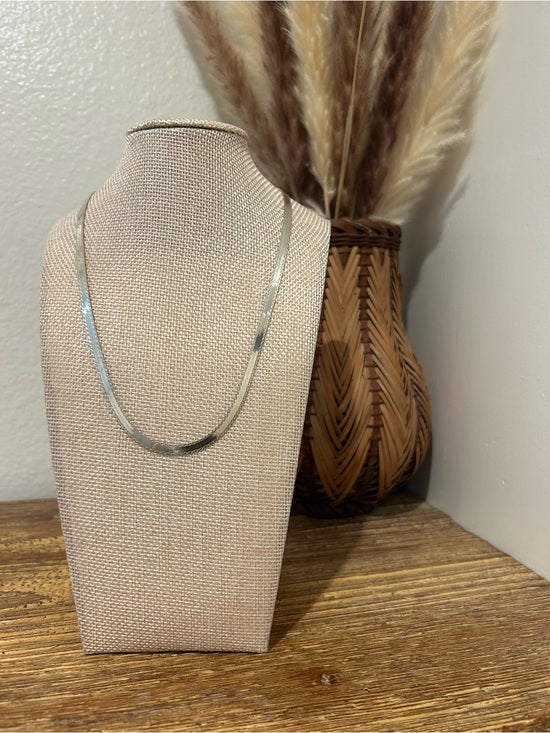 925 Sterling Silver Herringbone Etched Detail Double Sided Chain Necklace