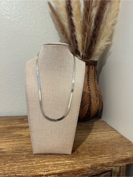 925 Sterling Silver Herringbone Etched Detail Double Sided Chain Necklace