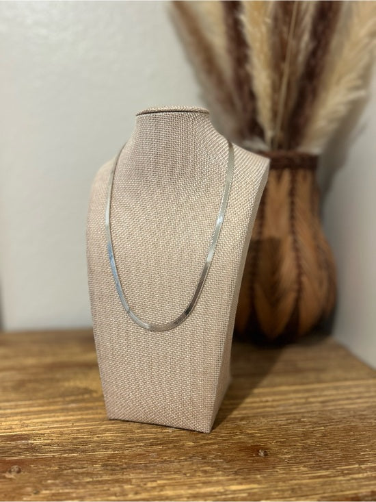 925 Sterling Silver Herringbone Etched Detail Double Sided Chain Necklace