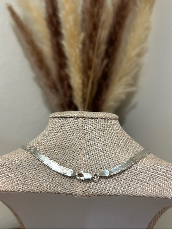 925 Sterling Silver Herringbone Etched Detail Double Sided Chain Necklace