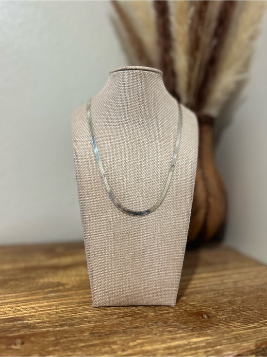 925 Sterling Silver Herringbone Etched Detail Double Sided Chain Necklace