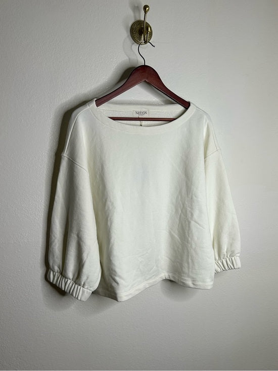 Nation LTD Nation LA 100% Cotton Geri Sweatshirt French Terry Boxy Fit in Porcelain - Cotton, Terrycloth