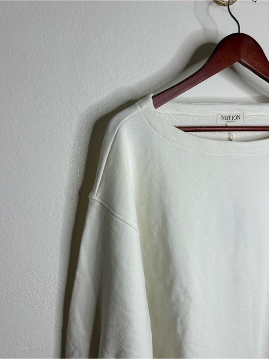 Nation LTD Nation LA 100% Cotton Geri Sweatshirt French Terry Boxy Fit in Porcelain - Cotton, Terrycloth