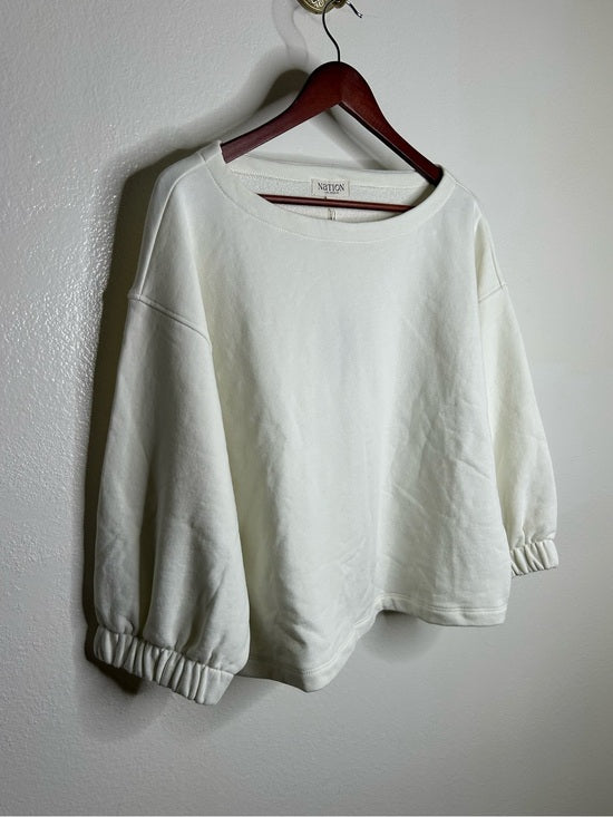 Nation LTD Nation LA 100% Cotton Geri Sweatshirt French Terry Boxy Fit in Porcelain - Cotton, Terrycloth