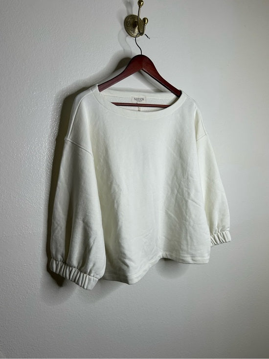 Nation LTD Nation LA 100% Cotton Geri Sweatshirt French Terry Boxy Fit in Porcelain - Cotton, Terrycloth
