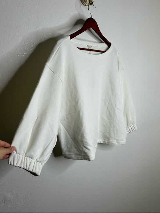 Nation LTD Nation LA 100% Cotton Geri Sweatshirt French Terry Boxy Fit in Porcelain - Cotton, Terrycloth