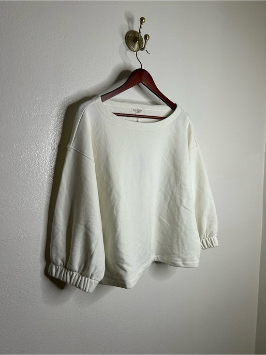 Nation LTD Nation LA 100% Cotton Geri Sweatshirt French Terry Boxy Fit in Porcelain - Cotton, Terrycloth