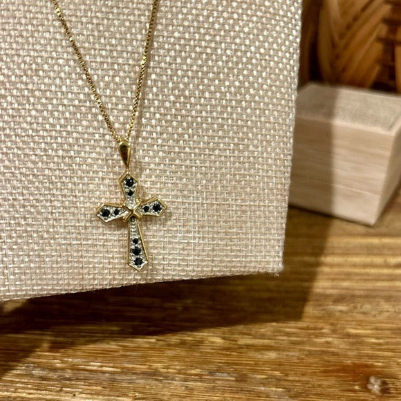 925 Sterling Silver Gold Plated Blue Sapphire Cross Pendant Necklace