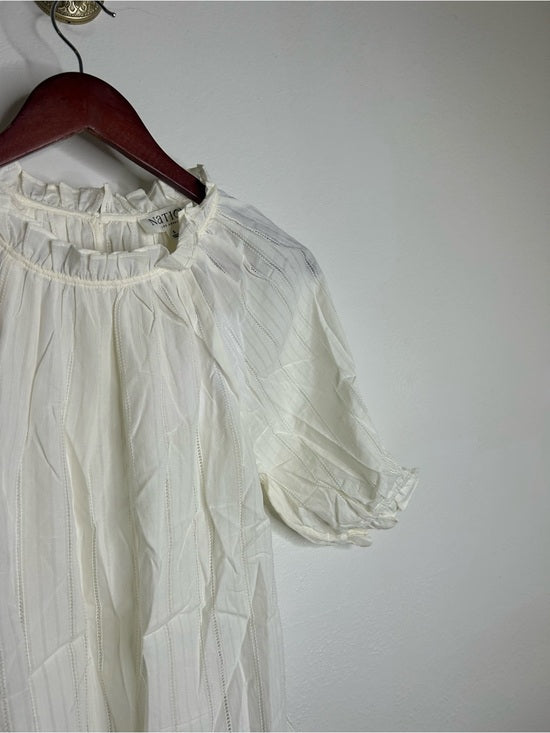 Nation LA 100% Cotton Whitney Ruffle Short Sleeve Top in Porcelain