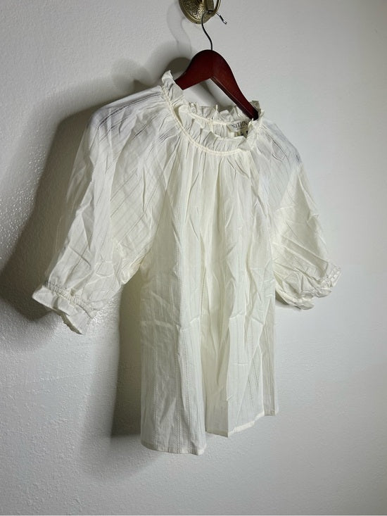 Nation LA 100% Cotton Whitney Ruffle Short Sleeve Top in Porcelain