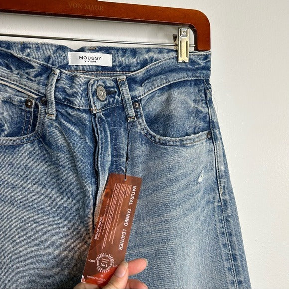 Moussy NWT Moussy Vintage 100% Cotton Tapered Distressed Jean Cow Hide Patch - Cotton, Denim