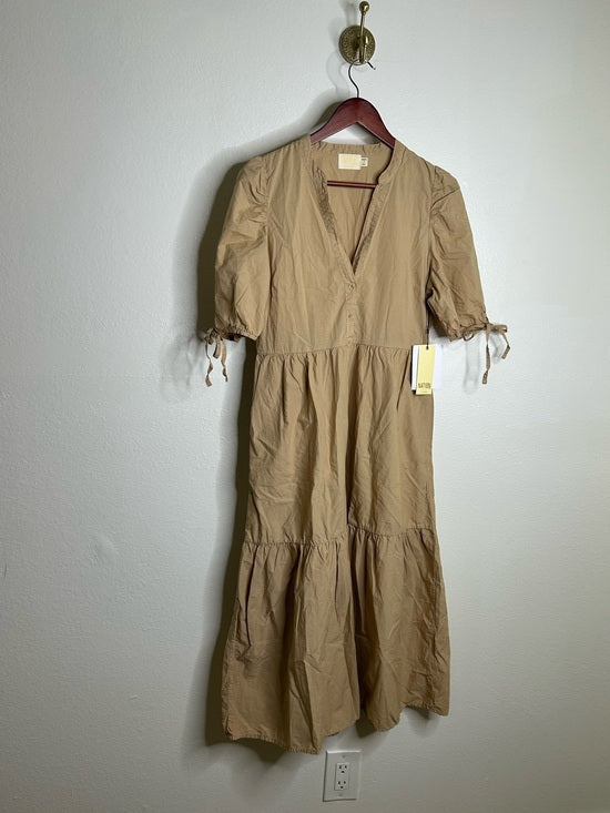 Nation LTD Nation LA 100% Pima Cotton Tan Neutural Tiered Short Sleeve Midi Dress - Cotton