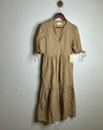 Nation LA 100% Pima Cotton Tan Neutural Tiered Short Sleeve Midi Dress